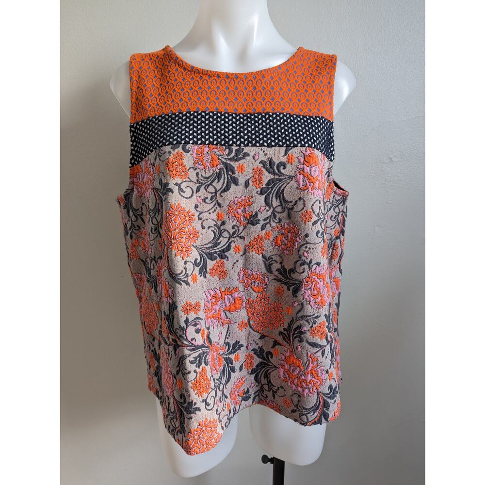 Meadow Rue by Anthropologie Large Poppy Jacquard Tank Orange Black Sleeveless - Picture 5 of 16